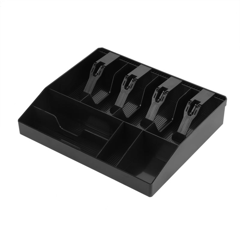 Plastic Cash Drawer Tray 32x27x6cm 4 Bill 4 Coin Compartments - Easy Insert Remove Cash Box Organizer for Drawers - Image 1