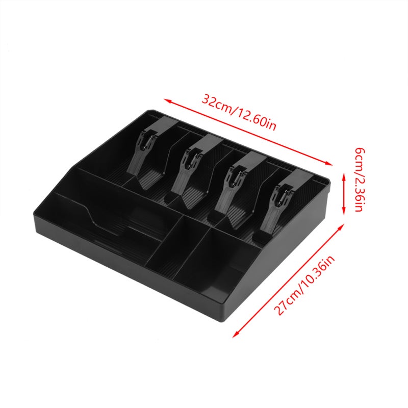 Plastic Cash Drawer Tray 32x27x6cm 4 Bill 4 Coin Compartments - Easy Insert Remove Cash Box Organizer for Drawers - Image 5