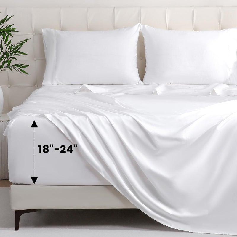 Bedlifes King Sheet Set Extra Deep Pocket 1824 Inches1000Thread Count 100 Egyptian Cotton Soft and Breathable Sateen 4Piece White