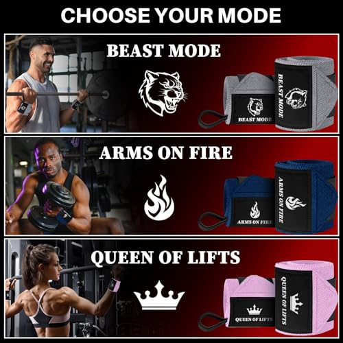 TECEUM Weightlifting Wrist Wraps with Thumb Loop – Pink – Beast Mode – 18 inch – Heavy-Duty Workout Wrist Support & Protection – Ideal for Powerlifting, Strength Training, Bodybuilding - Image 4