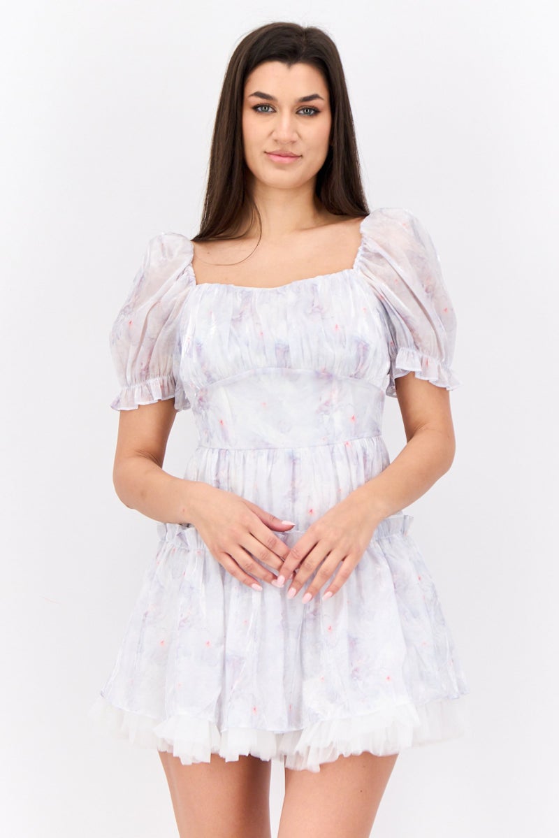 STEVE MADDEN فستان نسائي مزخرف بالأزهار، ليلك - Image 1