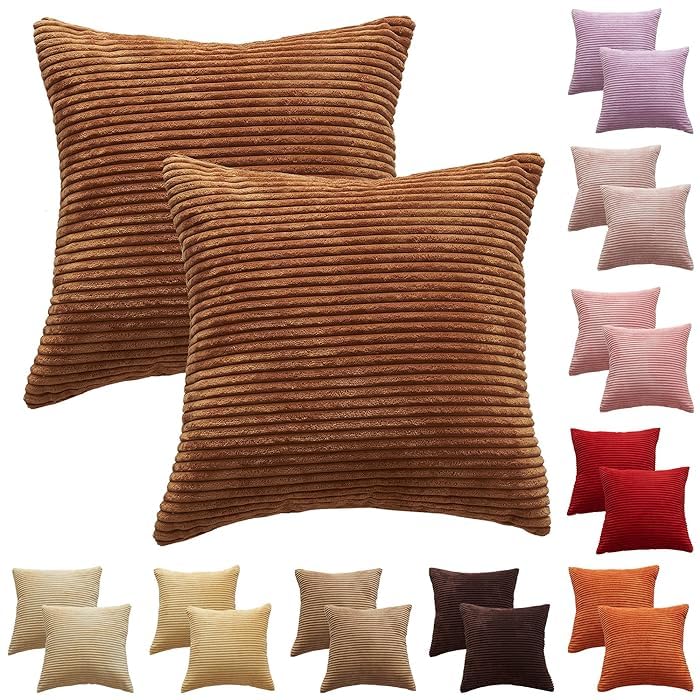 Guffaw / Corduroy/Stripped/Luxury 340 TC Cushion Covers Standard Size 16"X16" Inches (Light Brown, 5) - Image 4