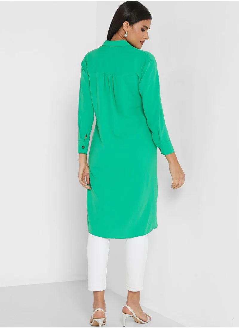 ANOTAH Side Split Longline Button Down Tunic