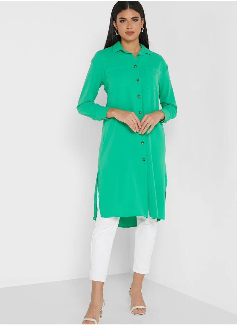 ANOTAH Side Split Longline Button Down Tunic