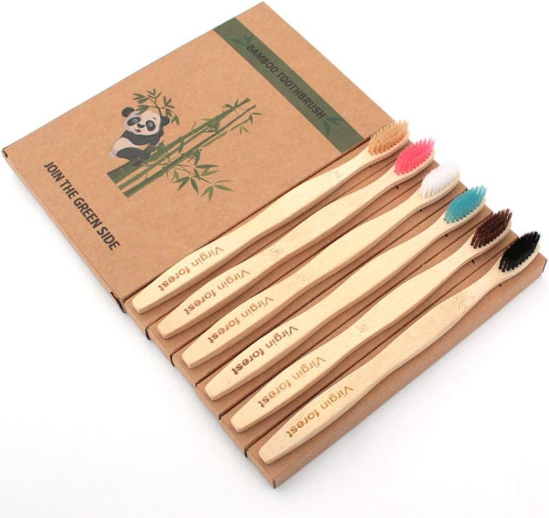 Virgin Forest Bamboo Toothbrushes, Eco-Friendly Soft Bristles Toothbrush, Biodegradable Wood Toothbrush Set of 6 - Image 1