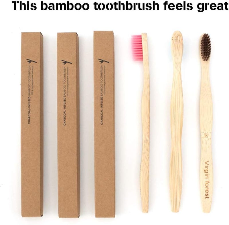 Virgin Forest Bamboo Toothbrushes, Eco-Friendly Soft Bristles Toothbrush, Biodegradable Wood Toothbrush Set of 6 - Image 4