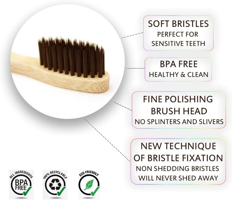 Virgin Forest Bamboo Toothbrushes, Eco-Friendly Soft Bristles Toothbrush, Biodegradable Wood Toothbrush Set of 6 - Image 3