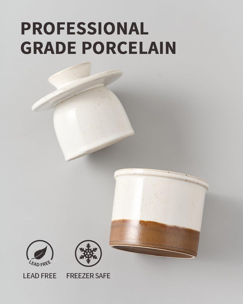 XELA Ceramic Butter Crock, The Original Reactive Two-Colour Glaze, Butter Dish With Water Line for Spreadable Fresh Butter - Latte - Image 3