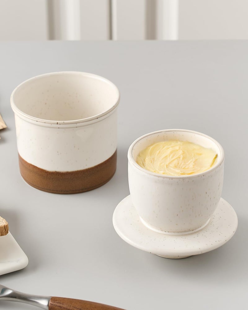 XELA Ceramic Butter Crock, The Original Reactive Two-Colour Glaze, Butter Dish With Water Line for Spreadable Fresh Butter - Latte - Image 4