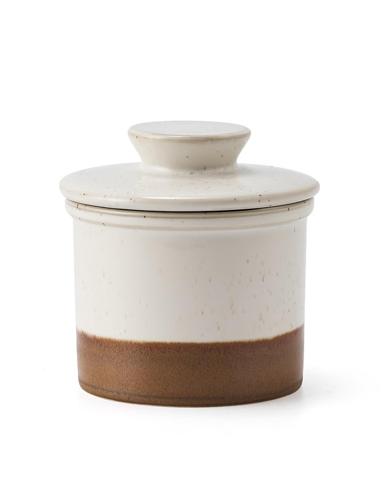 XELA Ceramic Butter Crock, The Original Reactive Two-Colour Glaze, Butter Dish With Water Line for Spreadable Fresh Butter - Latte - Image 1