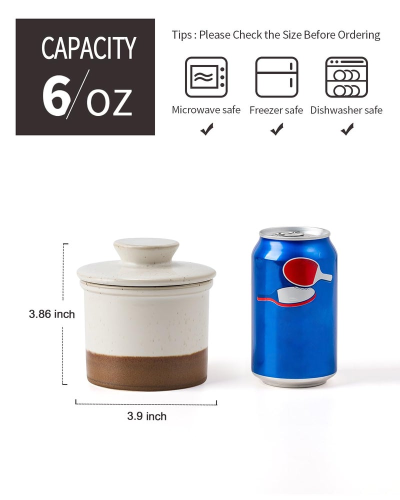 XELA Ceramic Butter Crock, The Original Reactive Two-Colour Glaze, Butter Dish With Water Line for Spreadable Fresh Butter - Latte - Image 2