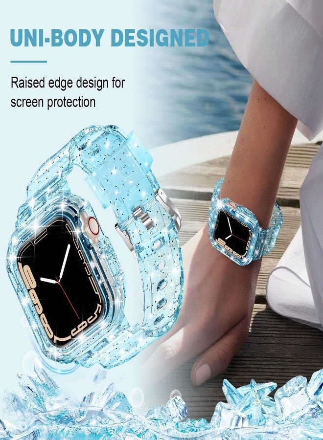 XYF Compatible for Crystal Clear Apple Watch Bands, 41mm 40mm 38mm Bumper Case for Men Women Jelly Sport Cover Strap for iWatch Ultra 2/1 Series 10 9 8 7 SE 6 5 4 3 2 1 (Glitter Blue, 38/40/41) - Image 5