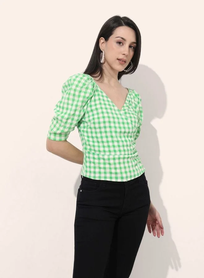 Women Regular Fit Textured V-Neck Short Sleeve Wrap Top