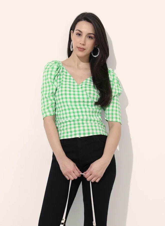 Freehand  Women Regular Fit Textured V-Neck Short Sleeve Wrap Top  | Best Price UAE