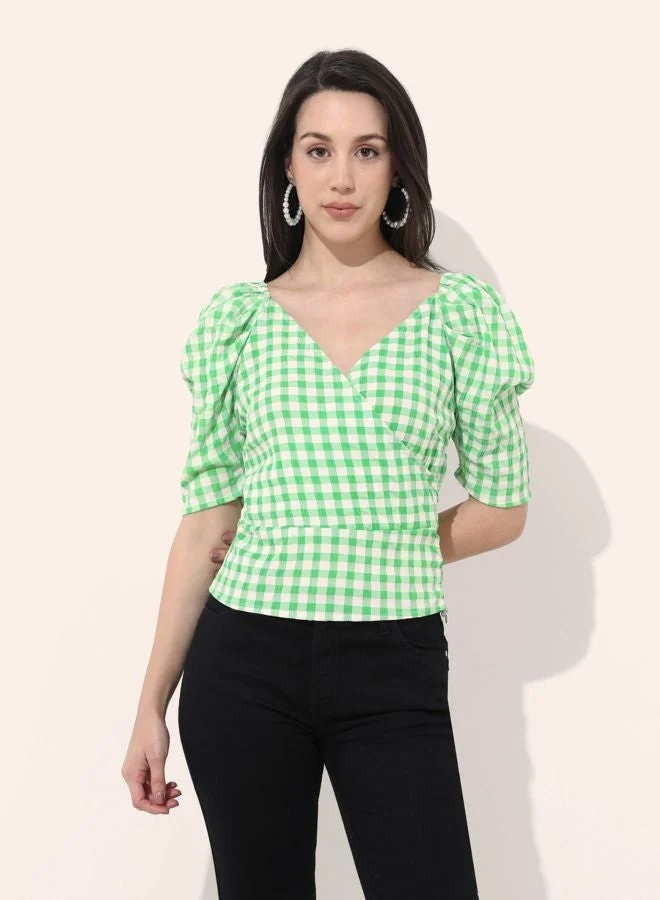 Freehand  Women Regular Fit Textured V-Neck Short Sleeve Wrap Top  | Best Price UAE