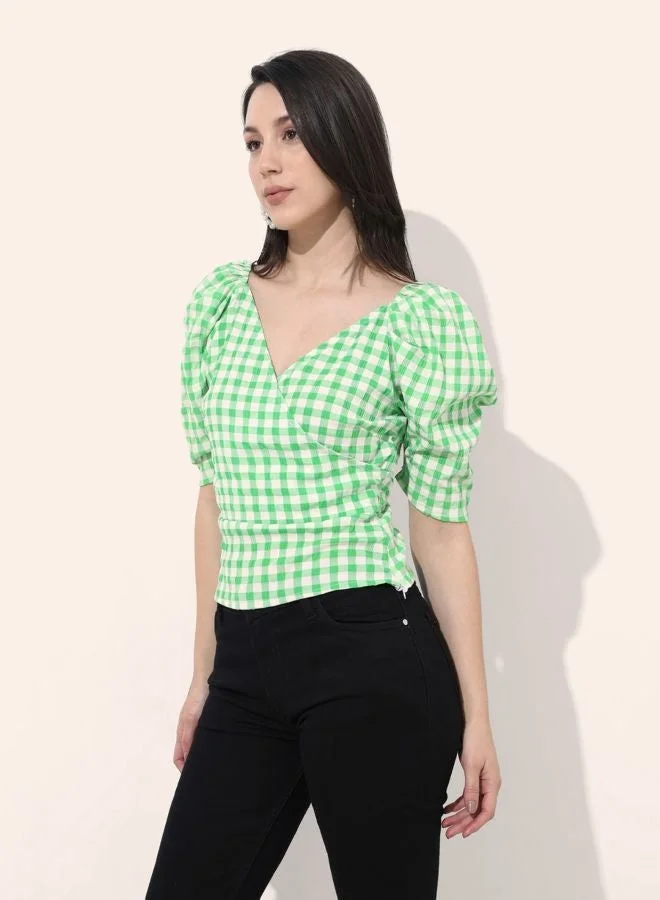 Freehand  Women Regular Fit Textured V-Neck Short Sleeve Wrap Top  | Best Price UAE