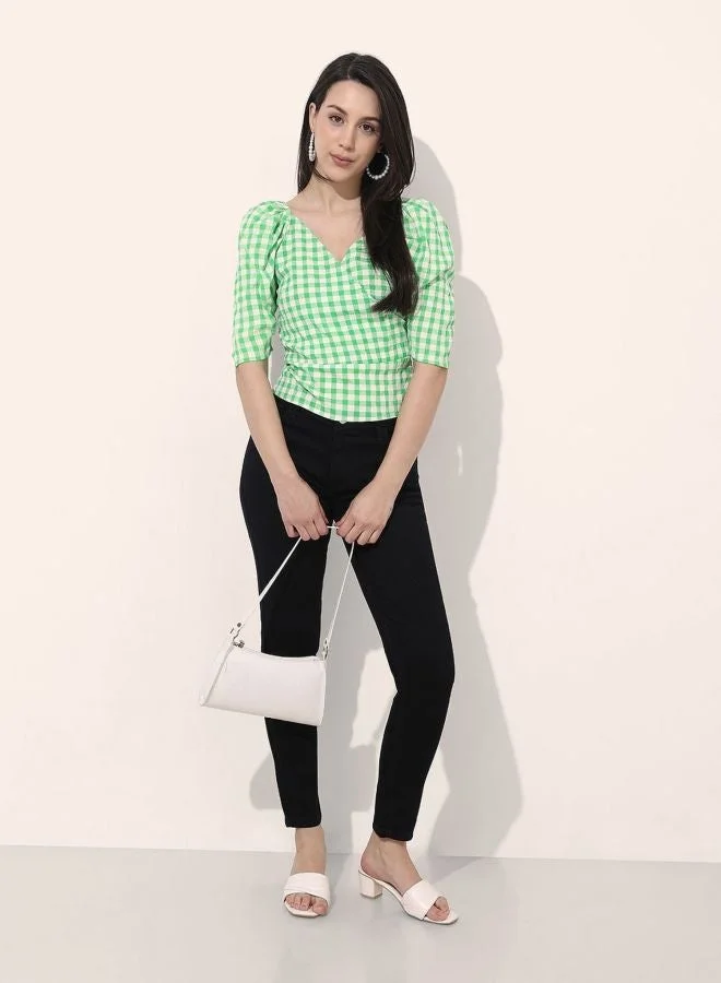 Freehand  Women Regular Fit Textured V-Neck Short Sleeve Wrap Top  | Best Price UAE