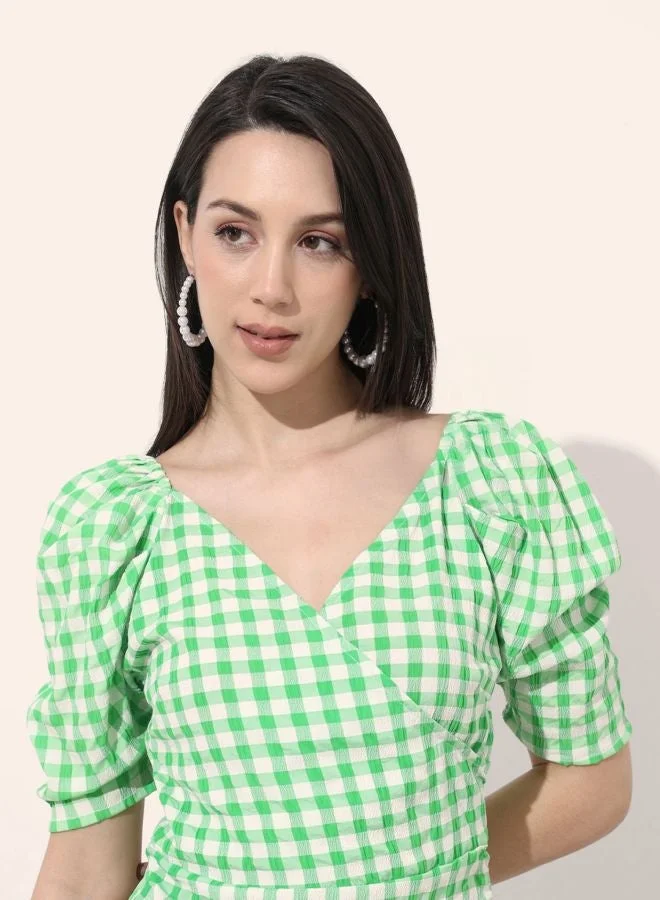 Freehand  Women Regular Fit Textured V-Neck Short Sleeve Wrap Top  | Best Price UAE