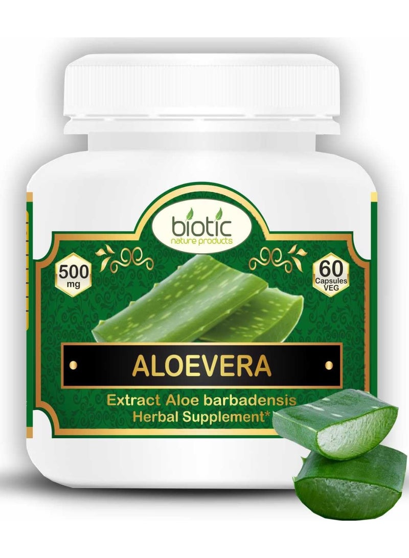 بيوتيك كبسولات الألوة فيرا الحيوية - كبسولات الألوة فيرا النقية 500 ملغ مستخلص - مكملات للعناية بالشعر والبشرة، وصحة الجهاز الهضمي - 60 كبسولة نباتية - Image 1