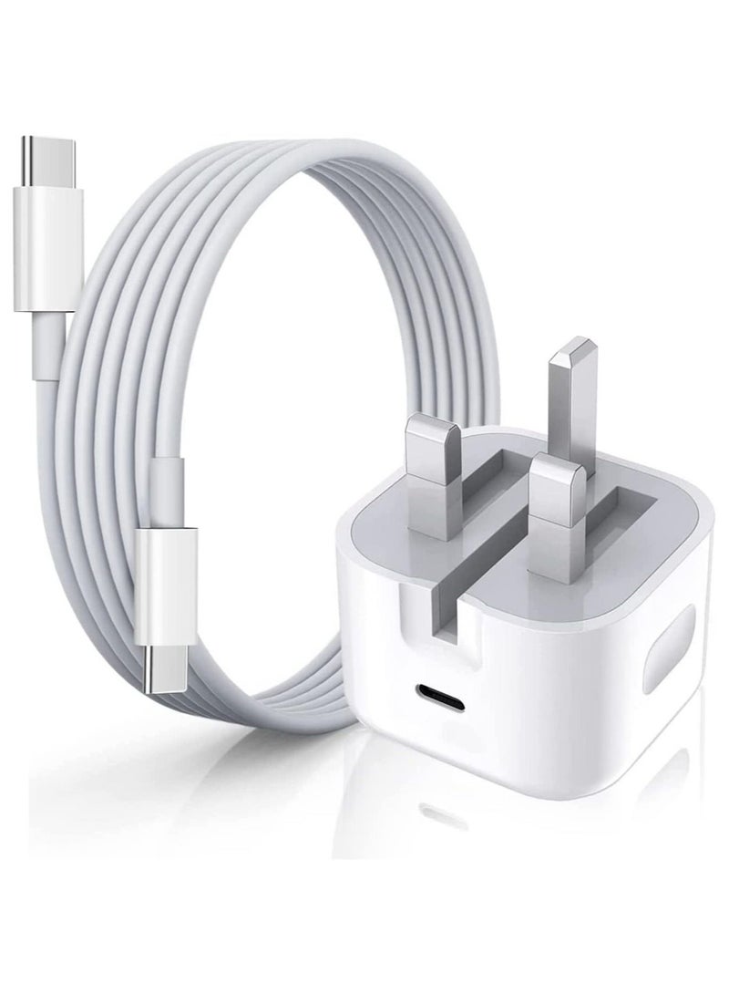 شاحن سريع 20 واط USB لجهاز iPad Pro 12.9 كابل USB C إلى USB C شاحن حائط سريع ومحول طاقة لجهاز iPad Pro 11 بوصة 2021/2020/2018 iPad Mini 6 بكسل 6/5/3XL/جالاكسي (1م) - Image 1