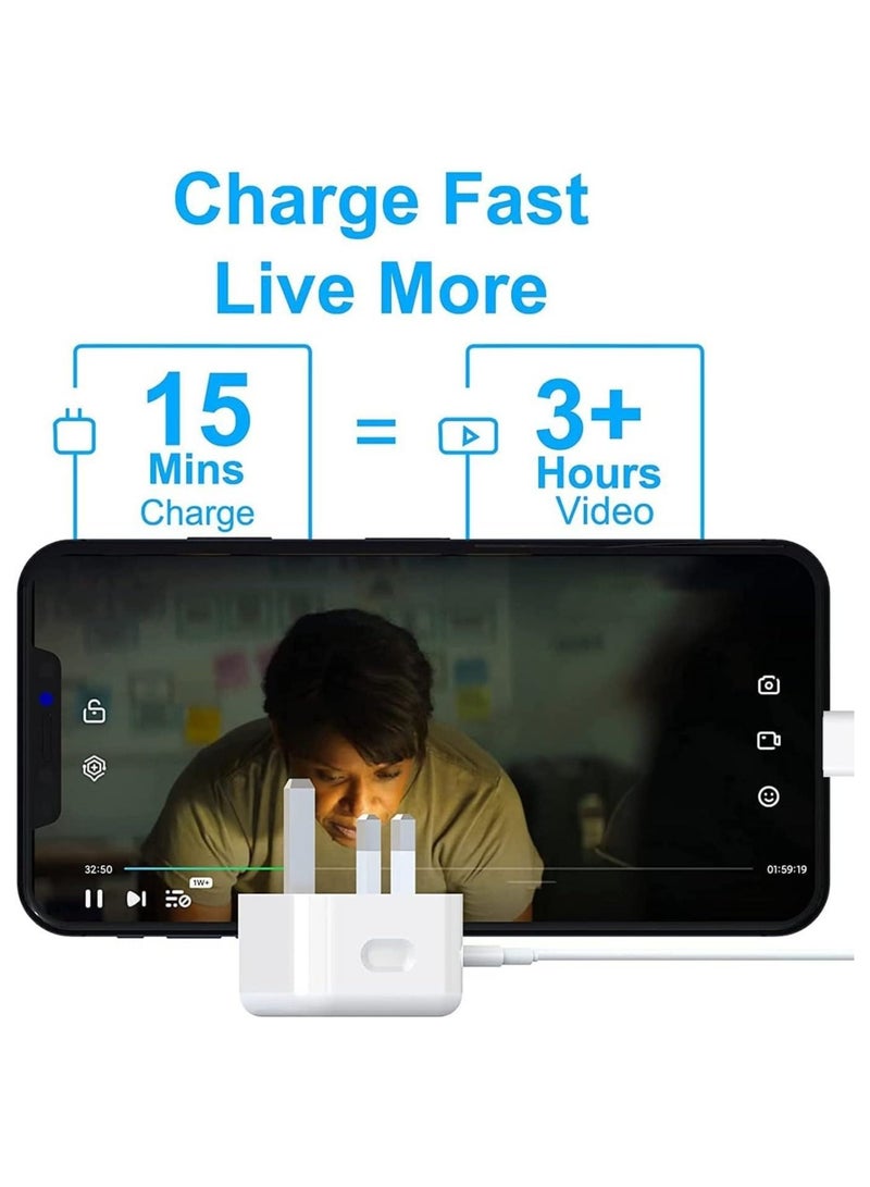 شاحن سريع 20 واط USB لجهاز iPad Pro 12.9 كابل USB C إلى USB C شاحن حائط سريع ومحول طاقة لجهاز iPad Pro 11 بوصة 2021/2020/2018 iPad Mini 6 بكسل 6/5/3XL/جالاكسي (1م) - Image 4