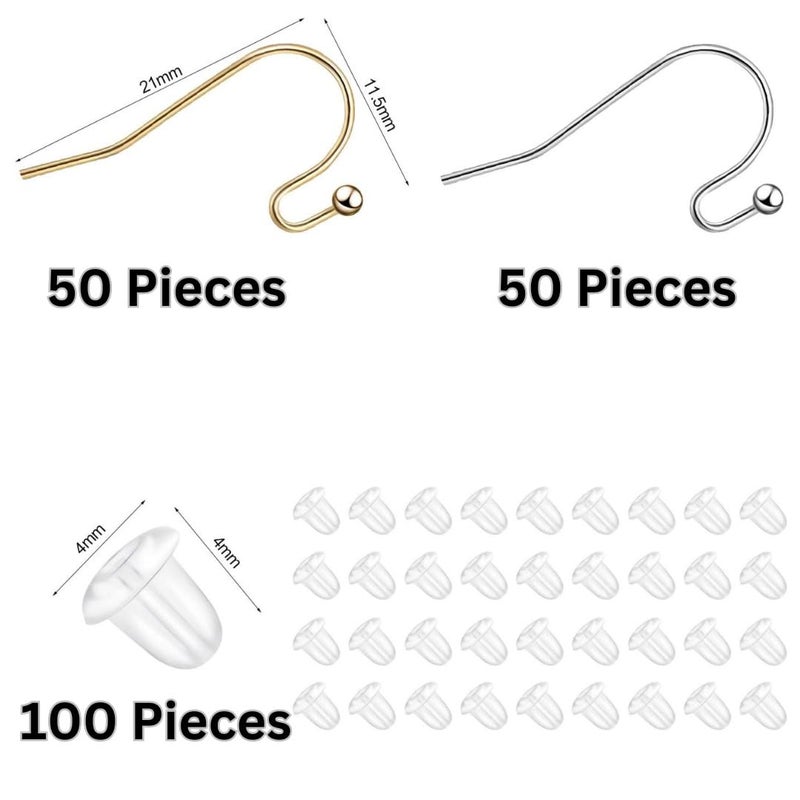 Dhruv Crafts French Earring Hooks Ball Dots in 4 Colors with Clear Earring Backs for Jewelry Making DIY 200 Pieces Silver Gold - Image 2