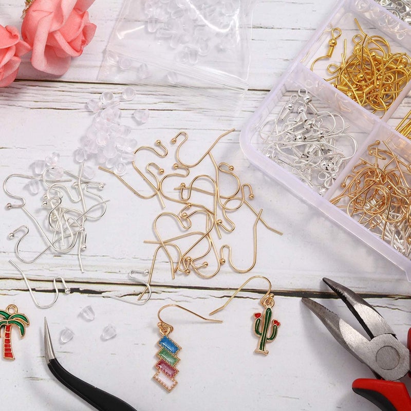 Dhruv Crafts French Earring Hooks Ball Dots in 4 Colors with Clear Earring Backs for Jewelry Making DIY 200 Pieces Silver Gold - Image 3