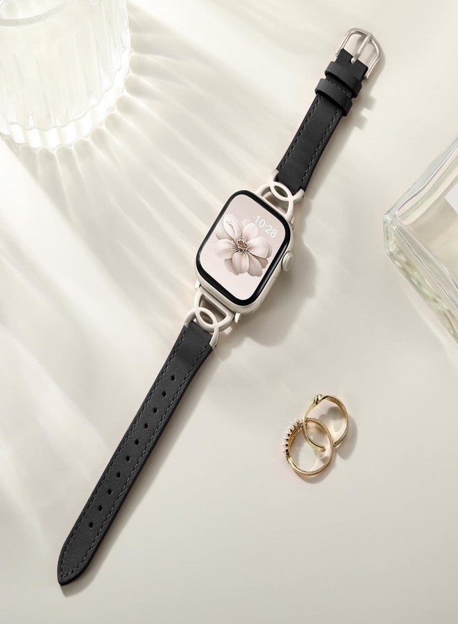 داجين سوار DaQin Slim من الجلد، متوافق مع ساعات Apple Watch النسائية، مقاسات 40 مم، 38 مم، 41 مم، 42 مم، سوار أنيق من الجلد مع مشبك بتصميم DC، متوافق مع ساعات iWatch من السلسلة 11، 10، 9، 8، 7، 6، 5، 4، 3، 2، 1، SE، أسود - Image 3