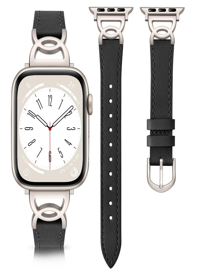 داجين سوار DaQin Slim من الجلد، متوافق مع ساعات Apple Watch النسائية، مقاسات 40 مم، 38 مم، 41 مم، 42 مم، سوار أنيق من الجلد مع مشبك بتصميم DC، متوافق مع ساعات iWatch من السلسلة 11، 10، 9، 8، 7، 6، 5، 4، 3، 2، 1، SE، أسود - Image 1