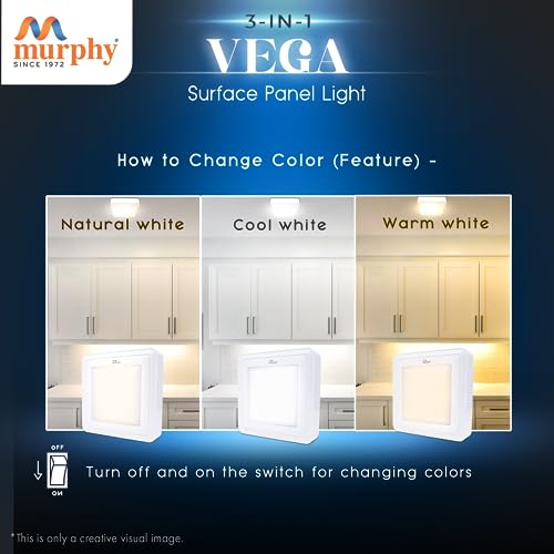 Murphy Aluminium 15W Vega 3-In-1 Square Led Panel Color Changing Surface Light (Cool White/Warm White/Natural White, Pack Of 6) - Image 3