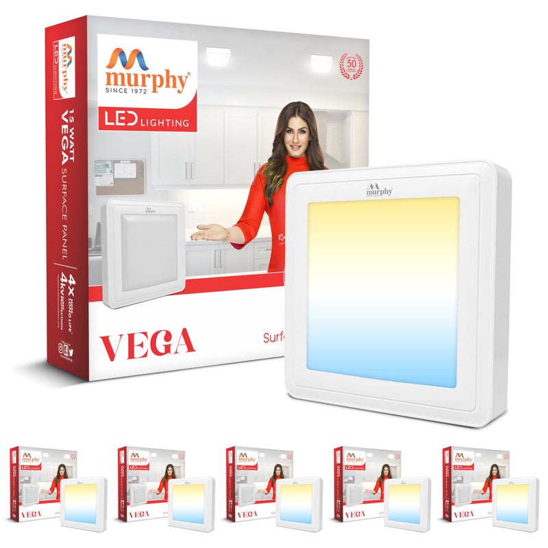 Murphy Aluminium 15W Vega 3-In-1 Square Led Panel Color Changing Surface Light (Cool White/Warm White/Natural White, Pack Of 6) - Image 2