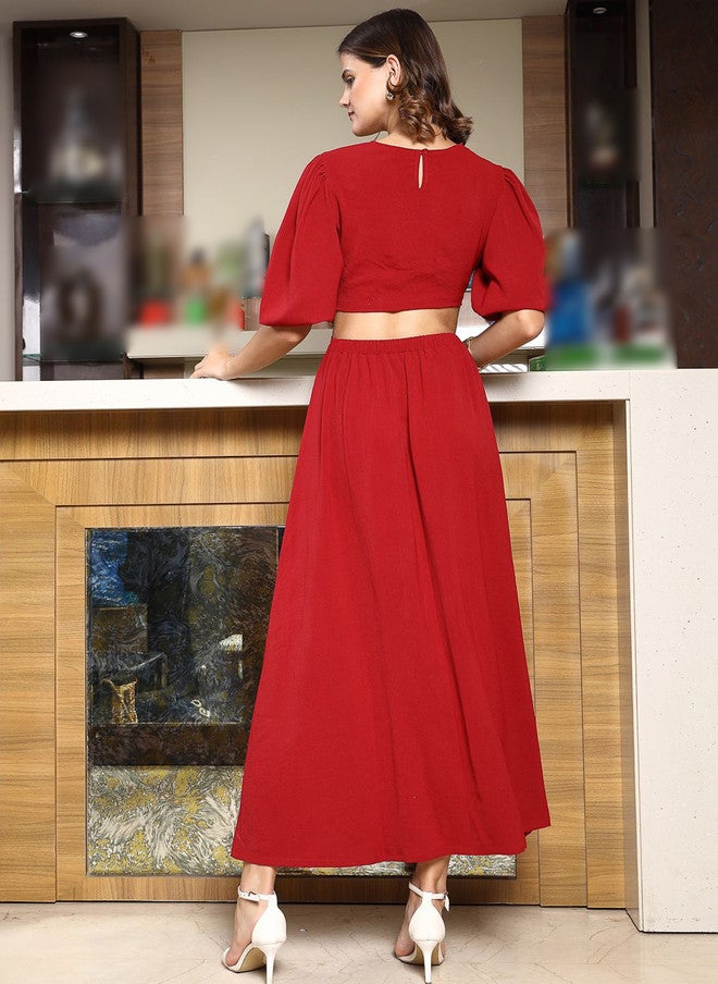 PlusS فستان ميدي أحمر بتصميم ضيق ومتسع للنساء - Image 4