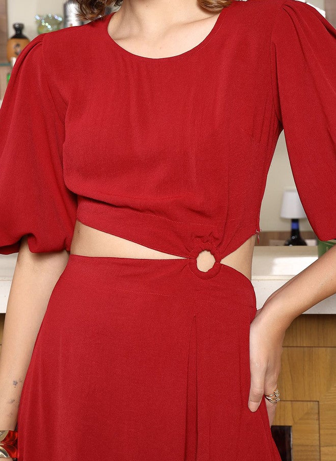 PlusS فستان ميدي أحمر بتصميم ضيق ومتسع للنساء - Image 2