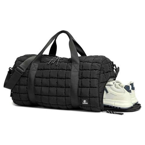FODOKO Quilted Duffel Bag for Women Puffer Gym Duffle with Shoe Compartment Lightweight Large Crossbody Sport Bag Travel Tote Black - Image 1