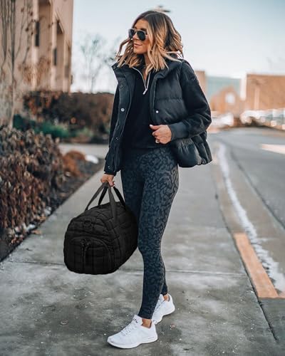 FODOKO Quilted Duffel Bag for Women Puffer Gym Duffle with Shoe Compartment Lightweight Large Crossbody Sport Bag Travel Tote Black - Image 3