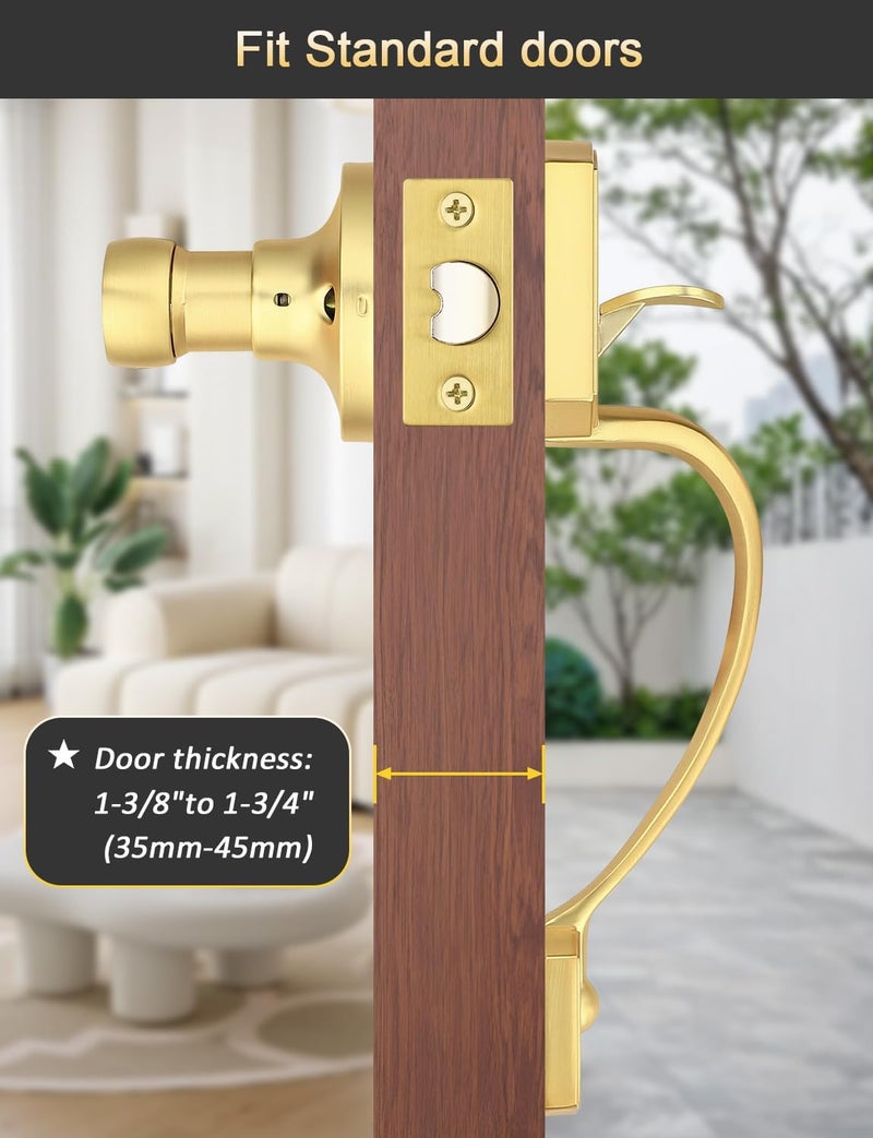 Tinewa Gold Camelot Trim Lower Half Handleset, Upgated Entry Door Handle with Accent Wave Door Lever, Gold Front Door Handleset, Interior Left Handed Lever - Image 4