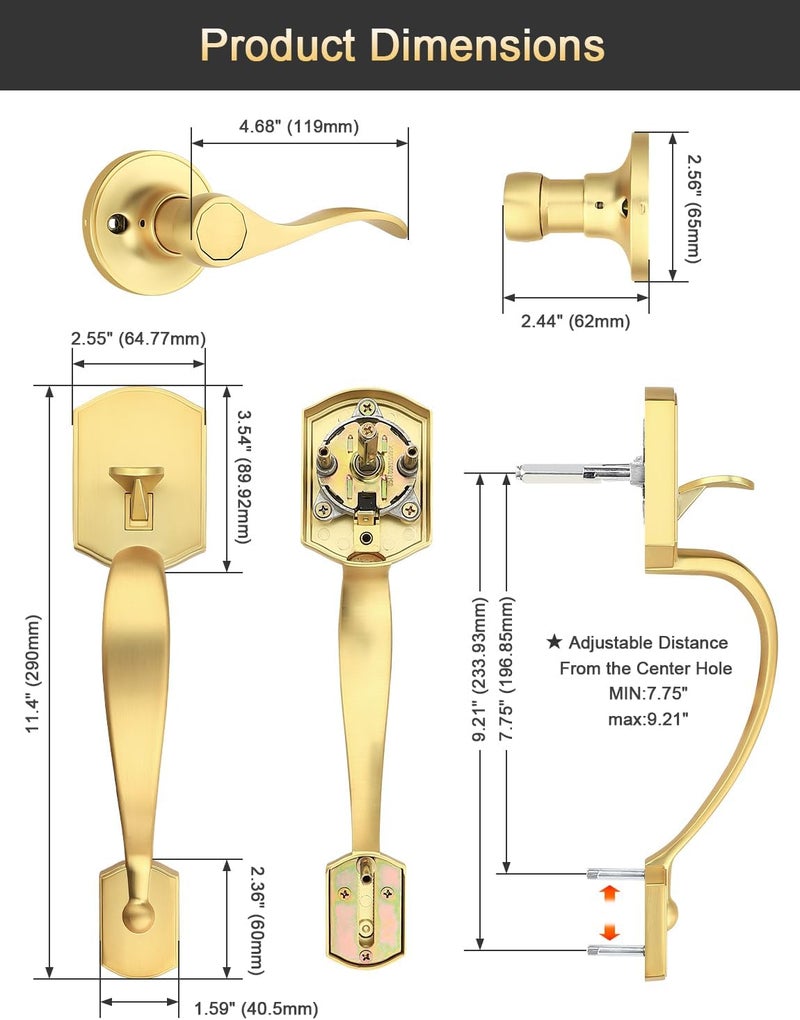 Tinewa Gold Camelot Trim Lower Half Handleset, Upgated Entry Door Handle with Accent Wave Door Lever, Gold Front Door Handleset, Interior Left Handed Lever - Image 5