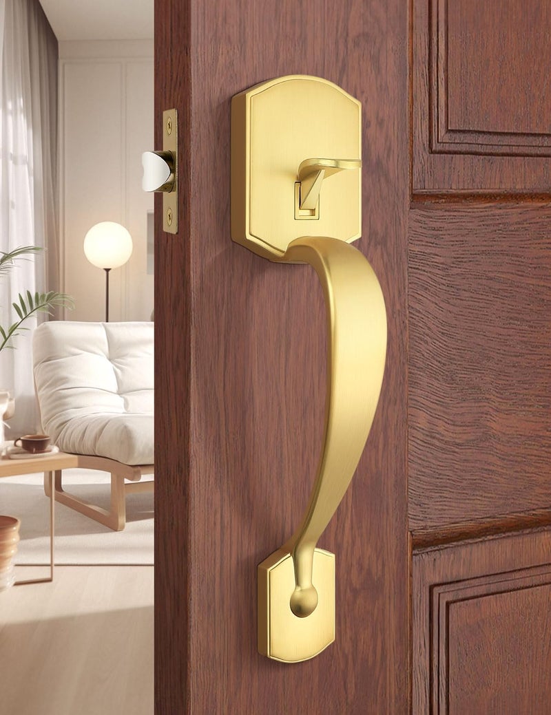 Tinewa Gold Camelot Trim Lower Half Handleset, Upgated Entry Door Handle with Accent Wave Door Lever, Gold Front Door Handleset, Interior Left Handed Lever - Image 2