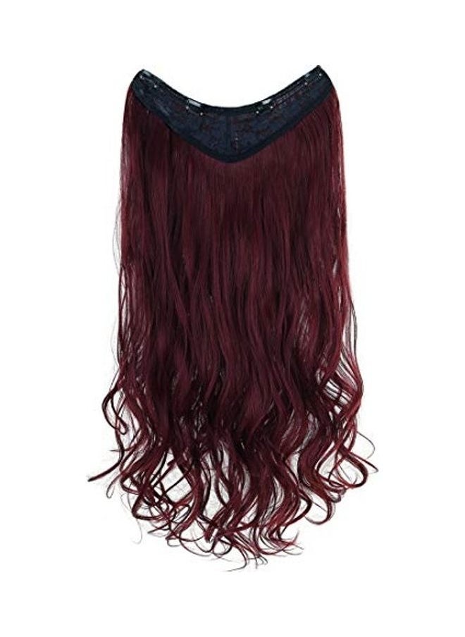NIBEMINENT Straight Curly Long V Part Hair Extension Wine Red 