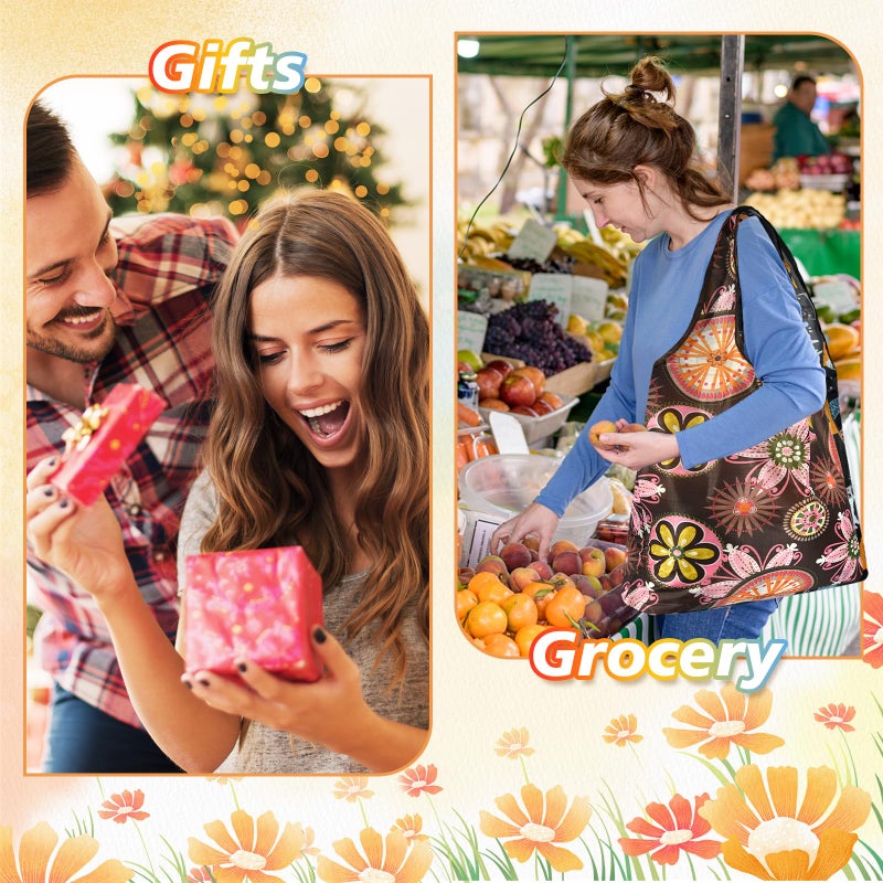 MIAHART Reusable Grocery Bags Foldable Groceries Shopping Bags Foldable Cute Tote Bags Fashion Bags Waterproof Nylon Grocery Bags (Flower Style) - Image 5