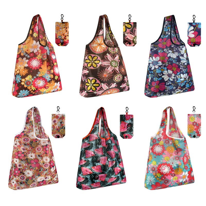 MIAHART Reusable Grocery Bags Foldable Groceries Shopping Bags Foldable Cute Tote Bags Fashion Bags Waterproof Nylon Grocery Bags (Flower Style) - Image 1