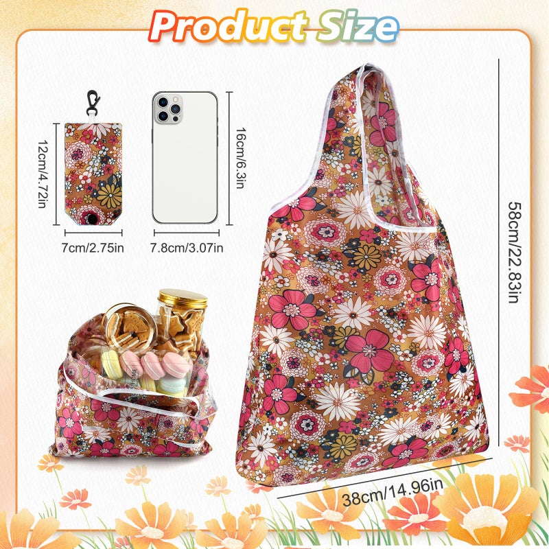 MIAHART Reusable Grocery Bags Foldable Groceries Shopping Bags Foldable Cute Tote Bags Fashion Bags Waterproof Nylon Grocery Bags (Flower Style) - Image 3