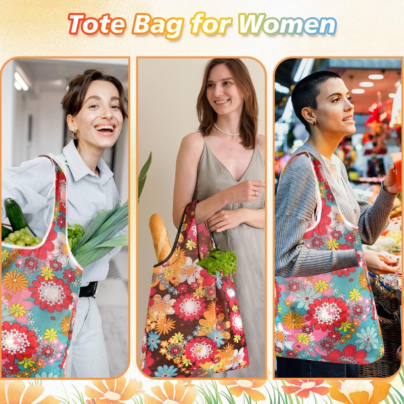 MIAHART Reusable Grocery Bags Foldable Groceries Shopping Bags Foldable Cute Tote Bags Fashion Bags Waterproof Nylon Grocery Bags (Flower Style) - Image 2