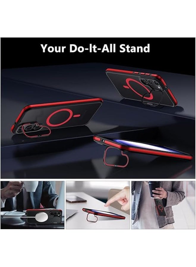 Samsung Galaxy S24 Plus /S25 Plus Case, Compatible with MagSafe, Anty-Slip Grip,Military-Grade Protective, Adjustable Kickstand Phone Case, Magnetic Case (Black/Red) - Image 3