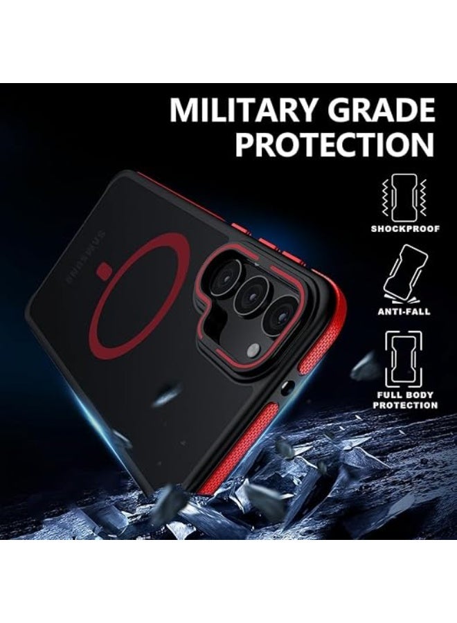 Samsung Galaxy S24 Plus /S25 Plus Case, Compatible with MagSafe, Anty-Slip Grip,Military-Grade Protective, Adjustable Kickstand Phone Case, Magnetic Case (Black/Red) - Image 4