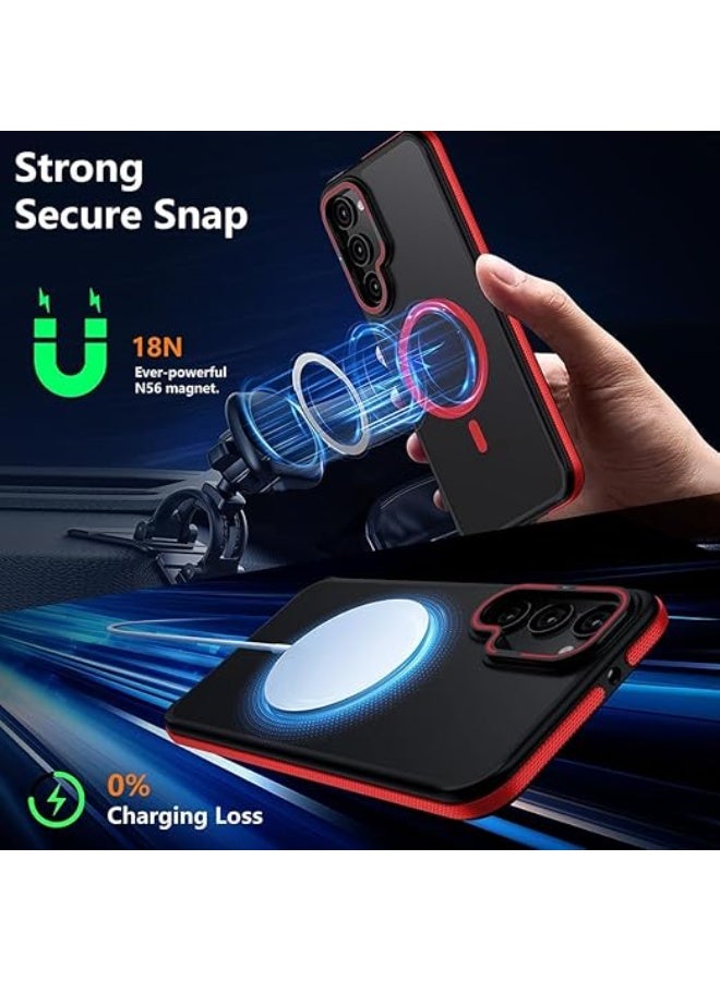 Samsung Galaxy S24 Plus /S25 Plus Case, Compatible with MagSafe, Anty-Slip Grip,Military-Grade Protective, Adjustable Kickstand Phone Case, Magnetic Case (Black/Red) - Image 5