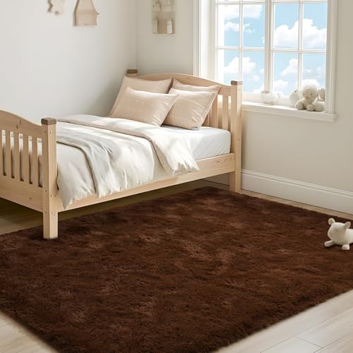 ISEAU Fluffy Rug Carpets Soft Shaggy Area Rugs Indoor Floor Mats for Kids Room Fuzzy Carpet Comfy Cute Nursery Mat Bedside Carpet for Boys Girls Bedroom Living Room Home Decor, 3ft x 5ft,Brown - Image 3