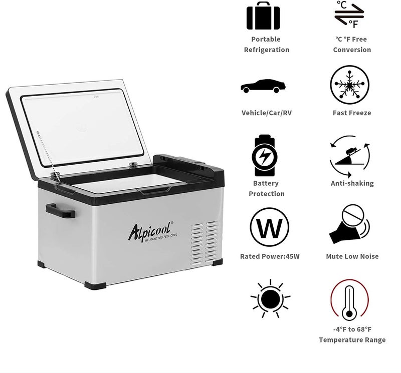 Alpicool ثلاجة سيارة محمولة ألبكول C30، ثلاجة 12 فولت، سعة 32 كوارت (30 لتر) تبريد سريع، ثلاجة سيارة للتخييم، شاحنة، خارجية -12/24 فولت DC و 100-240 فولت AC - Image 2