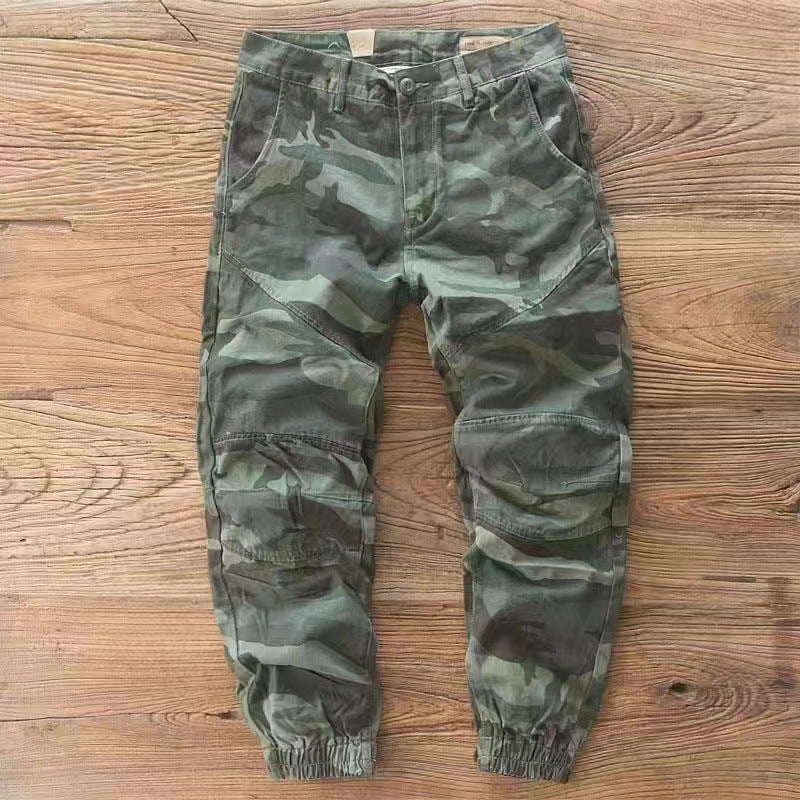 High-end fashion brand desert camouflage mens cropped pants straight plus size simple loose casual all-match Pu handsome mens pants 1585 Army Green