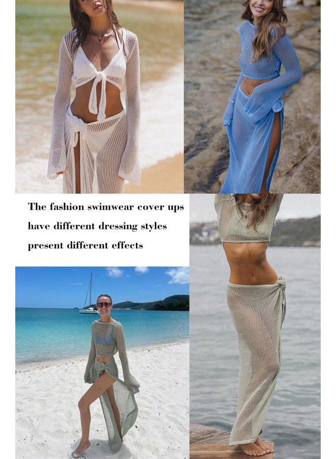 LANNEW Women's Swimsuits Cover Ups Set for Crochet Bathing Suit Hollow Out 2 Piece Bikini Coverup Beach Swimwear, Beige-1, S - Image 5